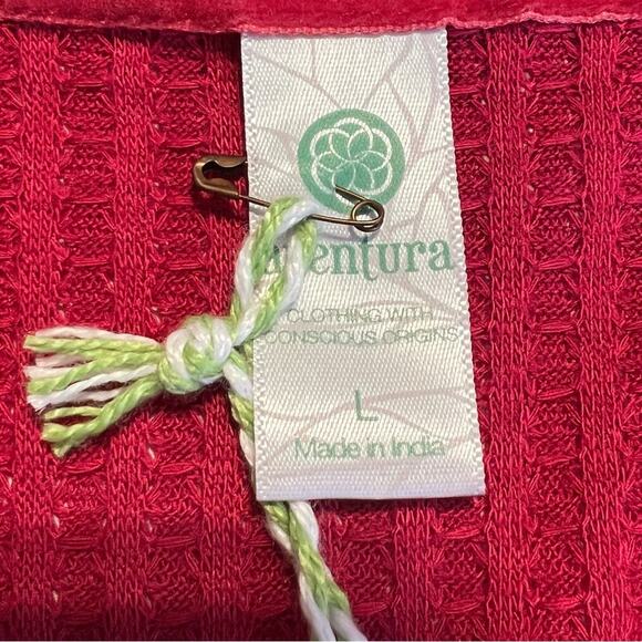 NWT Aventura Button Tie Front Waffle Knit Top Size L Ayla V-Neck Red Bud - Picture 11 of 11